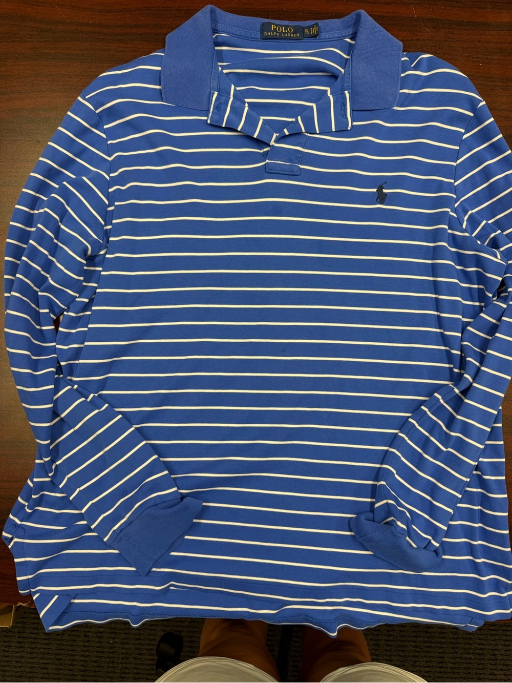 Ralph Lauren Blue and White Striped Long-Sleeve Polo